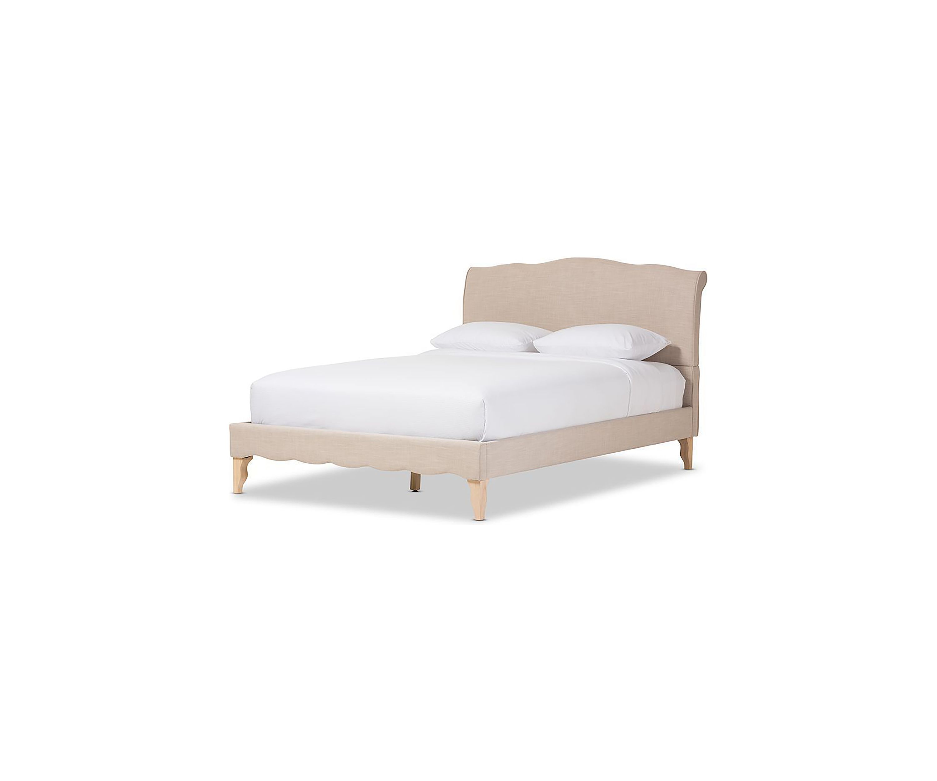 Fannie French Classic Modern Style Beige Linen Fabric Platform Bed