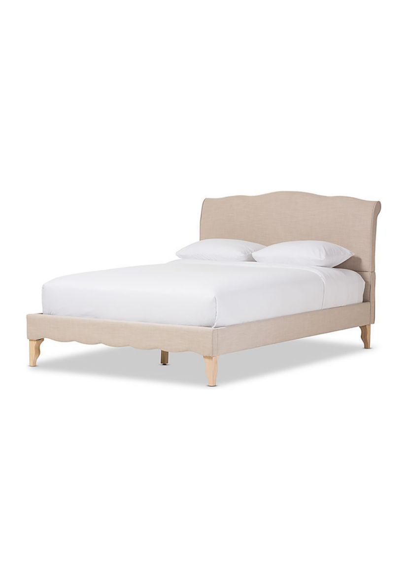 Fannie French Classic Modern Style Beige Linen Fabric Platform Bed