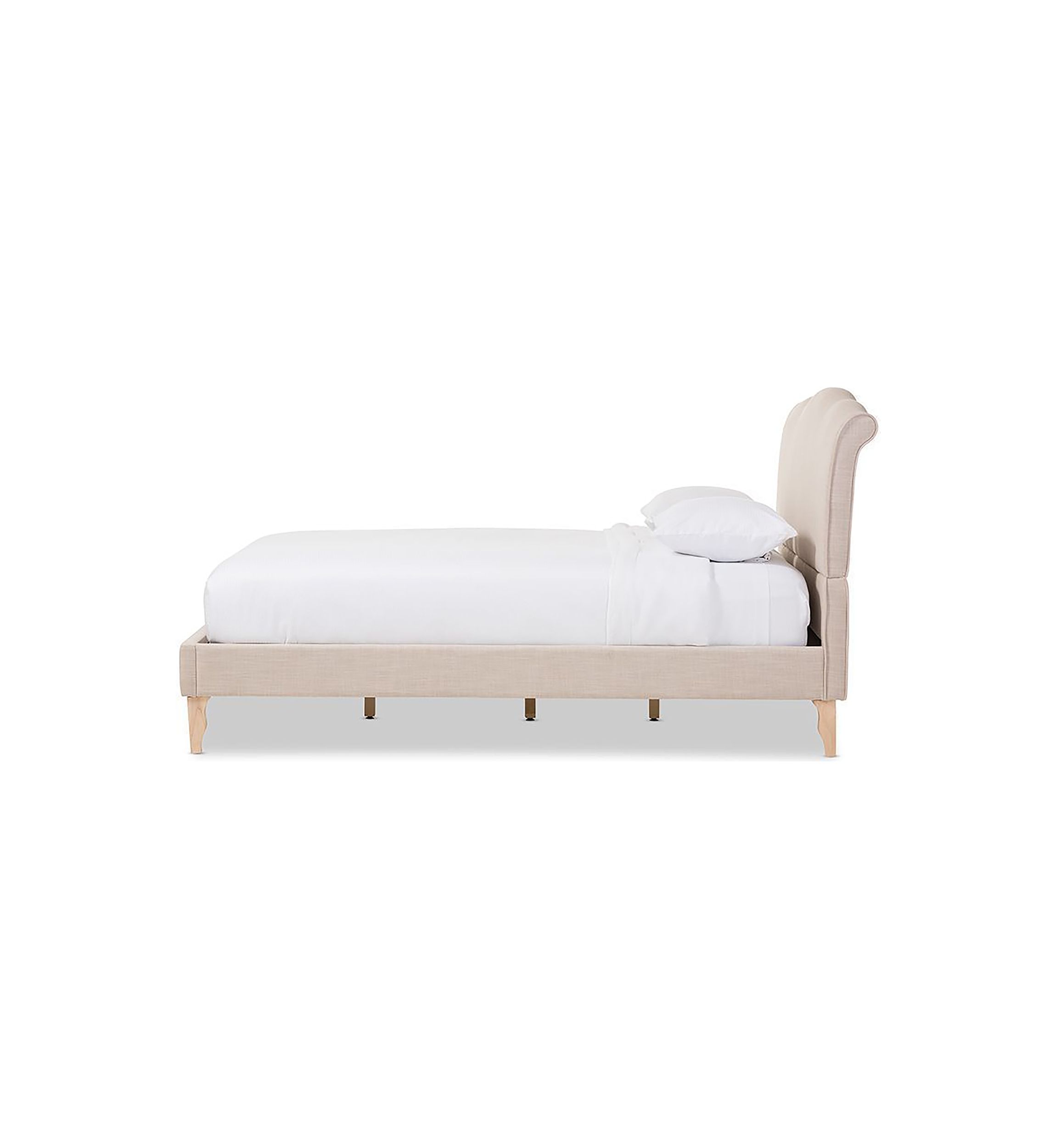 Fannie French Classic Modern Style Beige Linen Fabric Platform Bed