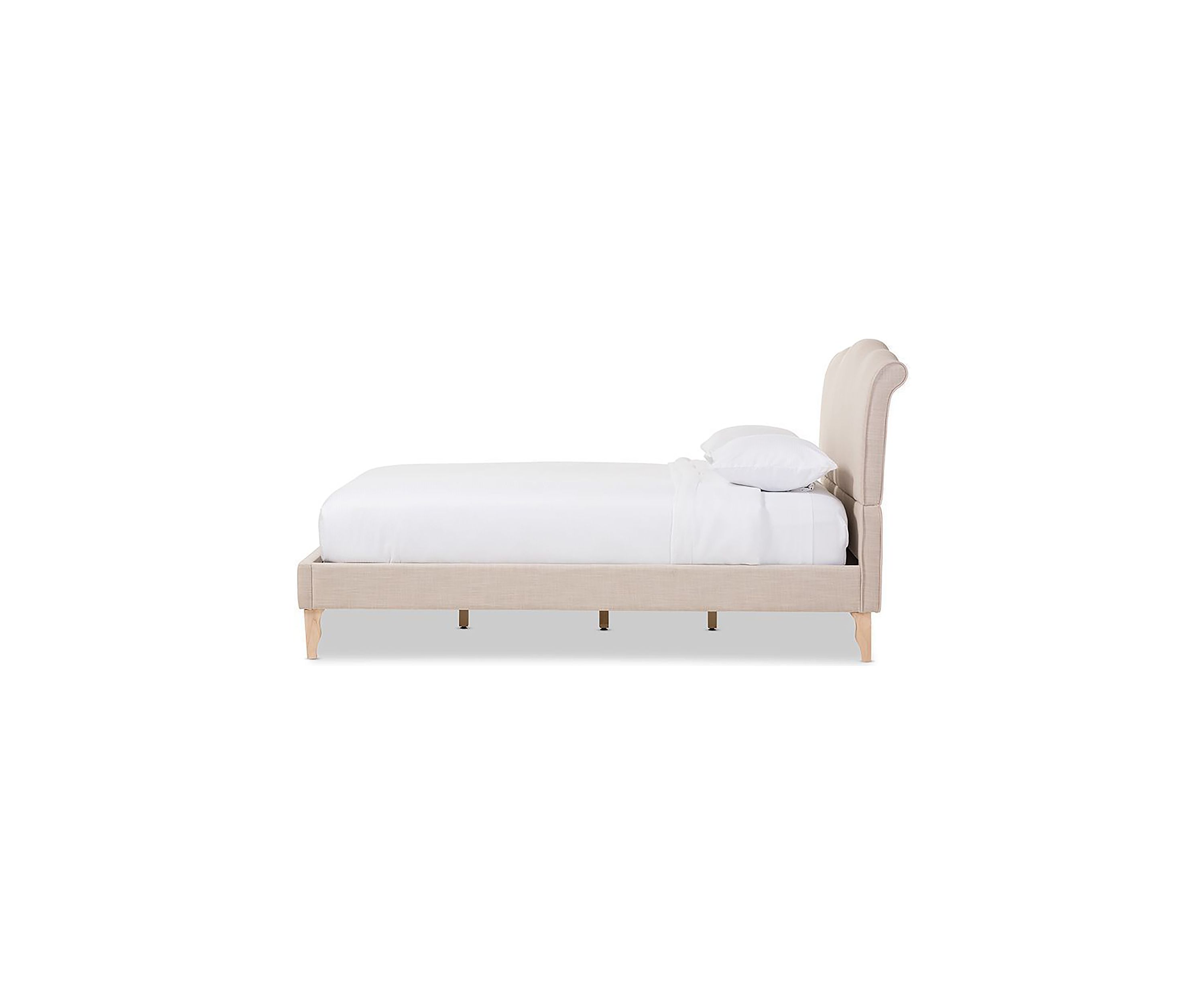 Fannie French Classic Modern Style Beige Linen Fabric Platform Bed