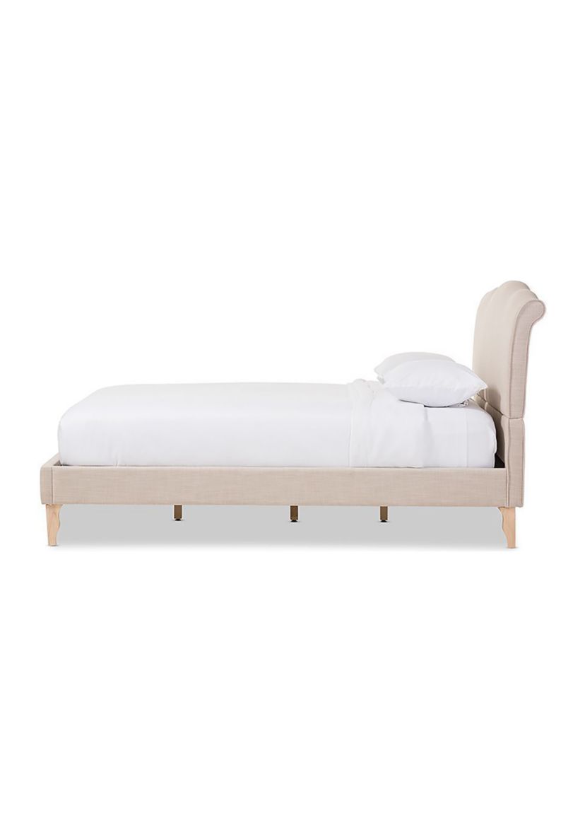 Fannie French Classic Modern Style Beige Linen Fabric Platform Bed