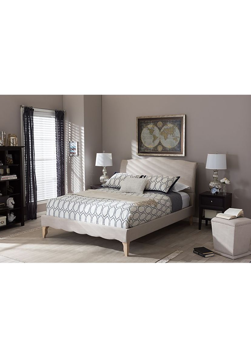 Fannie French Classic Modern Style Beige Linen Fabric Platform Bed