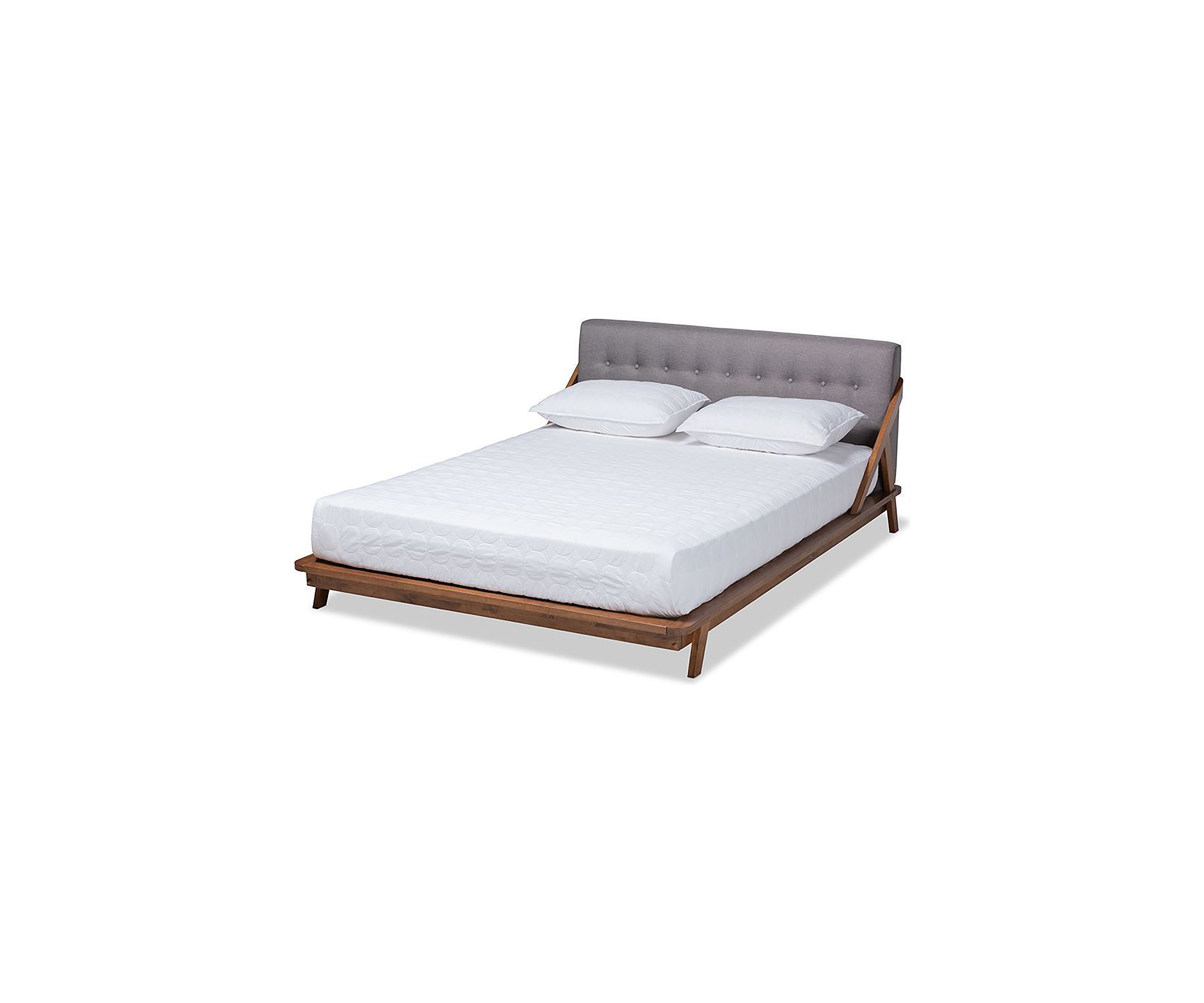 Sante Mid-Century Modern Light Beige Fabric Upholstered Wood Platform Bed