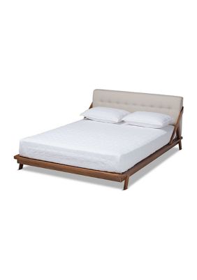 Baxton Studio Sante Mid-Century Modern Light Beige Fabric Upholstered Wood Platform Bed, King -  0842507198510