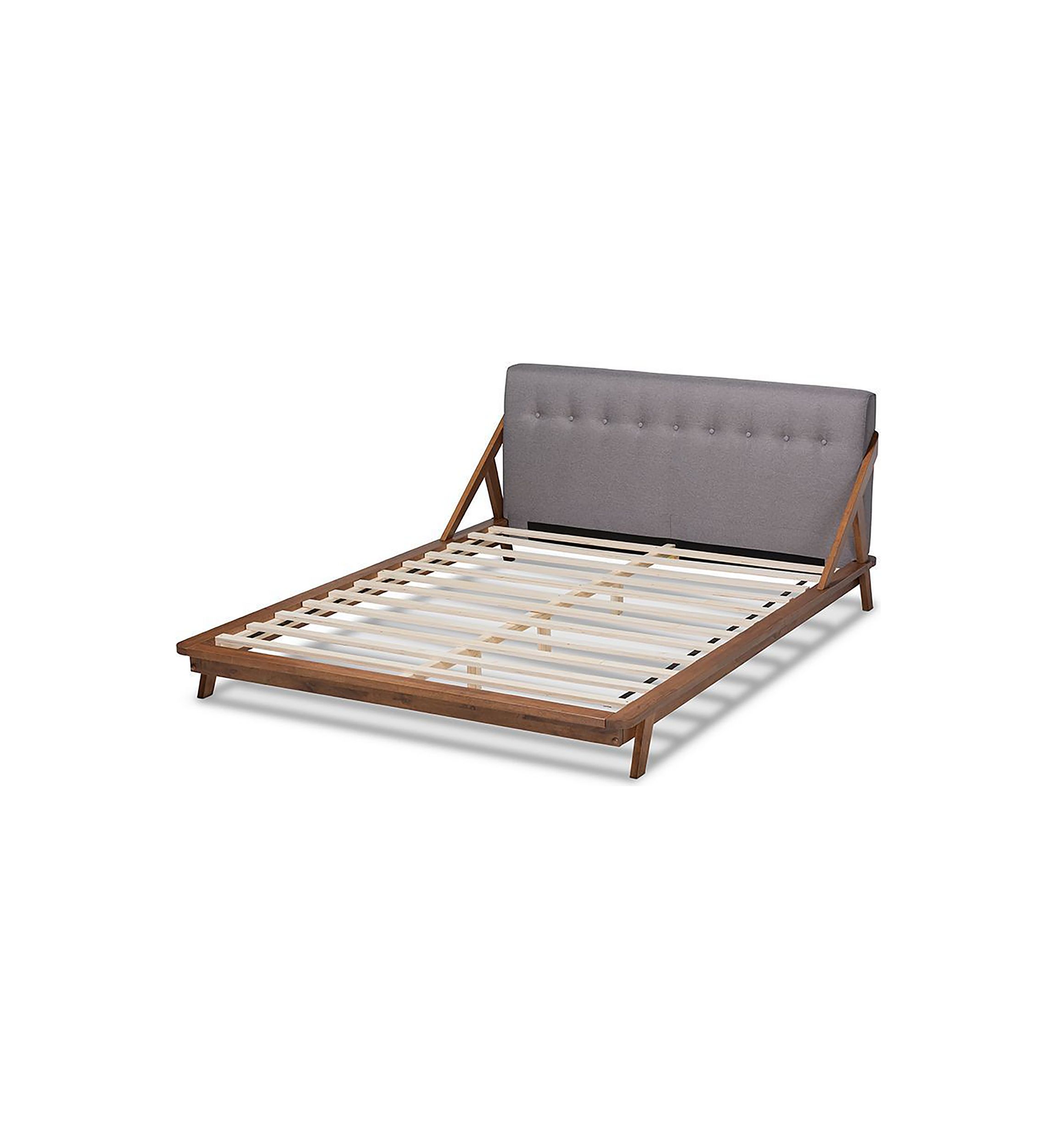 Sante Mid-Century Modern Light Beige Fabric Upholstered Wood Platform Bed