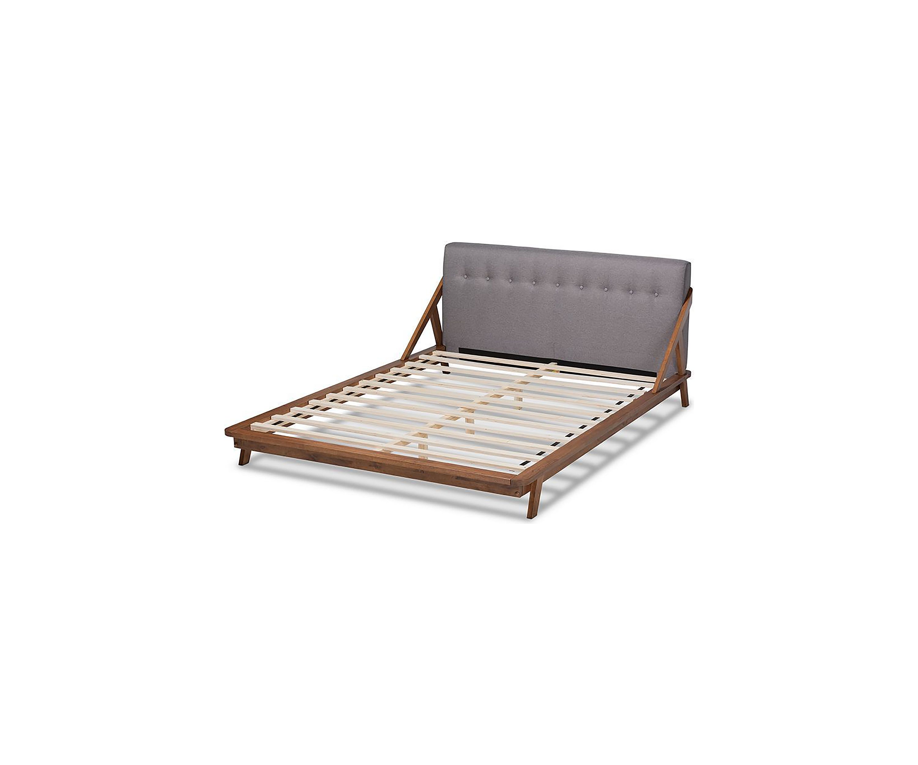 Sante Mid-Century Modern Light Beige Fabric Upholstered Wood Platform Bed