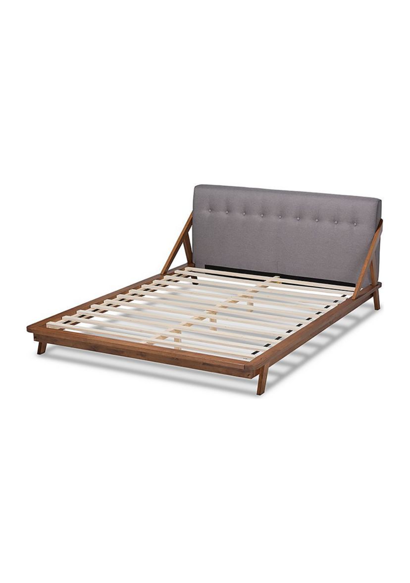Sante Mid-Century Modern Light Beige Fabric Upholstered Wood Platform Bed