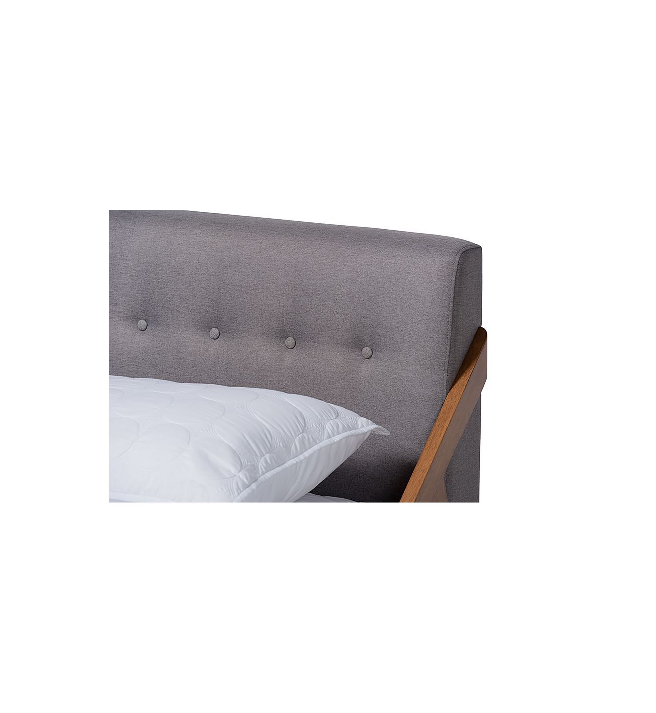 Sante Mid-Century Modern Light Beige Fabric Upholstered Wood Platform Bed