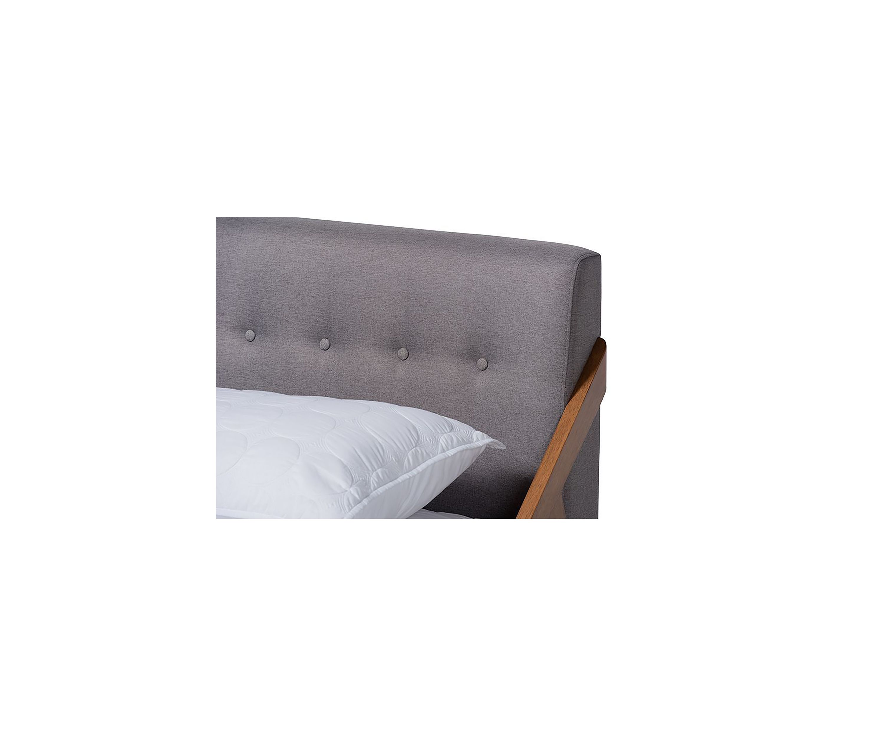 Sante Mid-Century Modern Light Beige Fabric Upholstered Wood Platform Bed