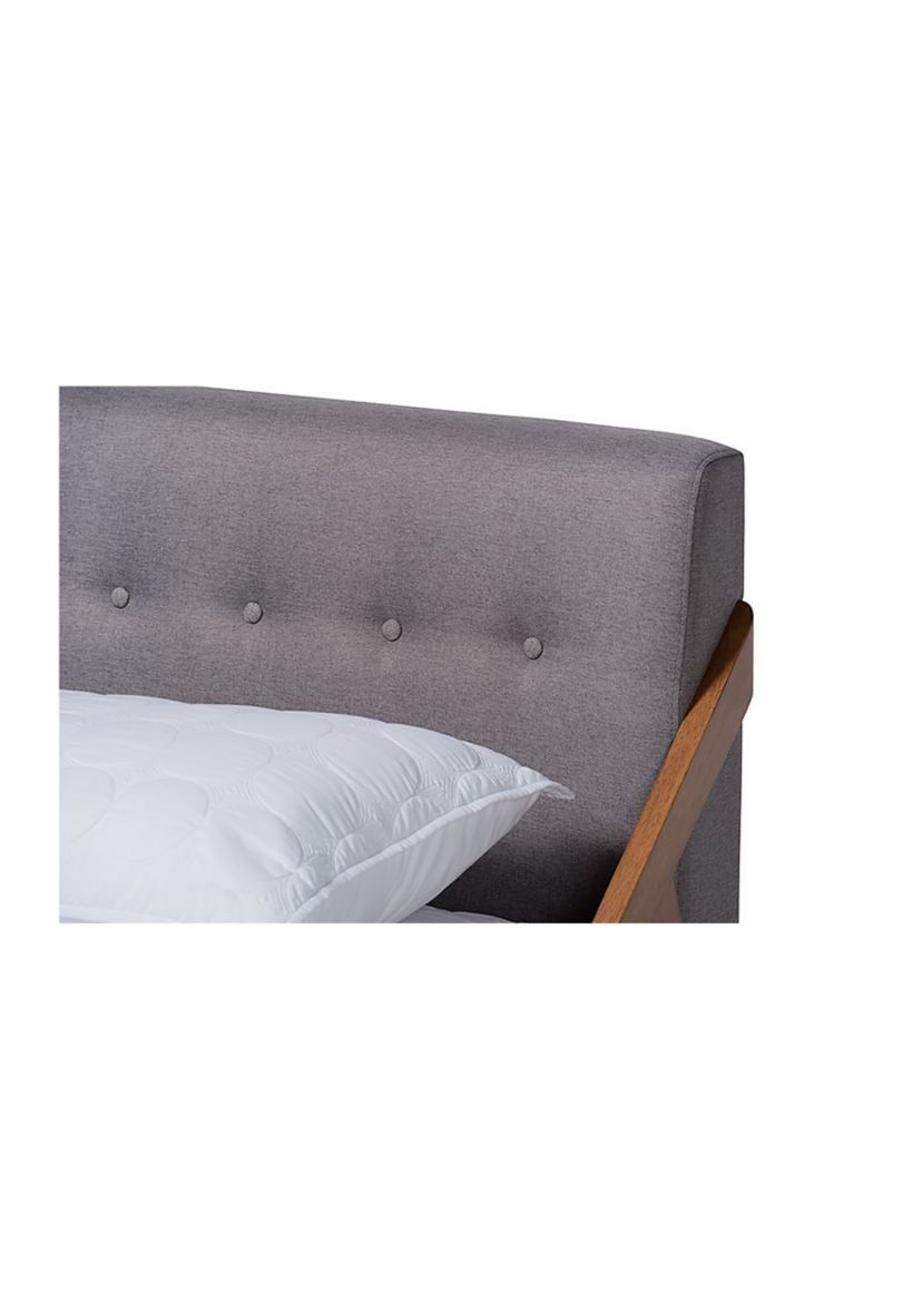 Sante Mid-Century Modern Light Beige Fabric Upholstered Wood Platform Bed