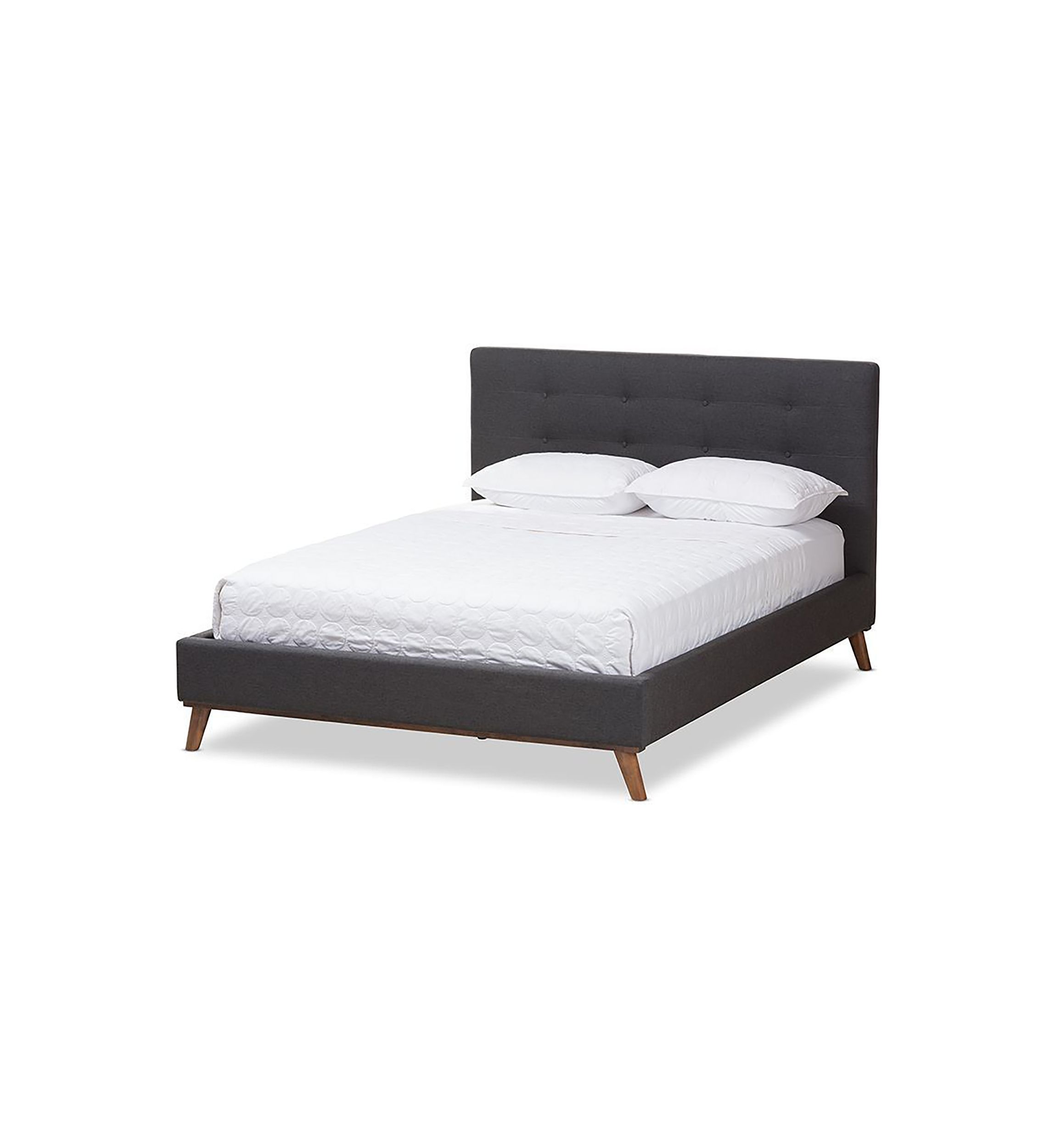 Valencia Mid-Century Modern Greyish Beige Fabric Platform Bed