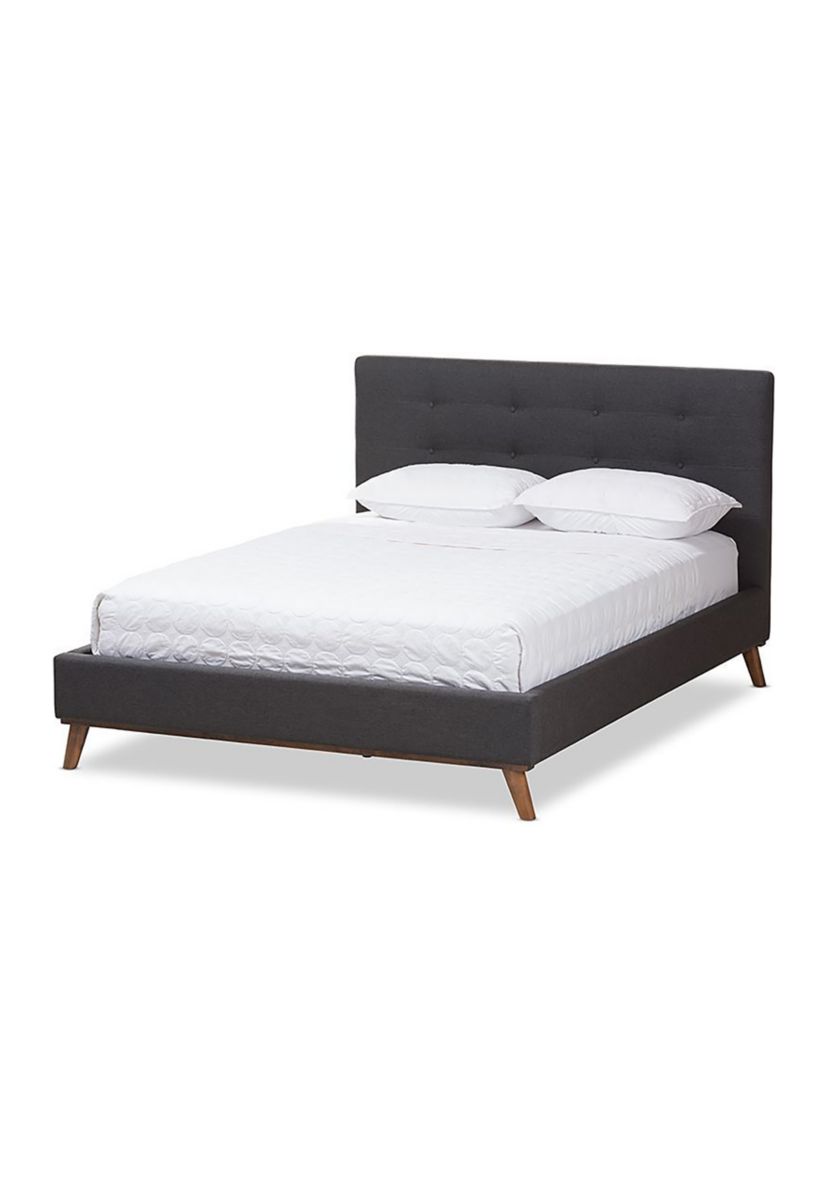 Valencia Mid-Century Modern Greyish Beige Fabric Platform Bed