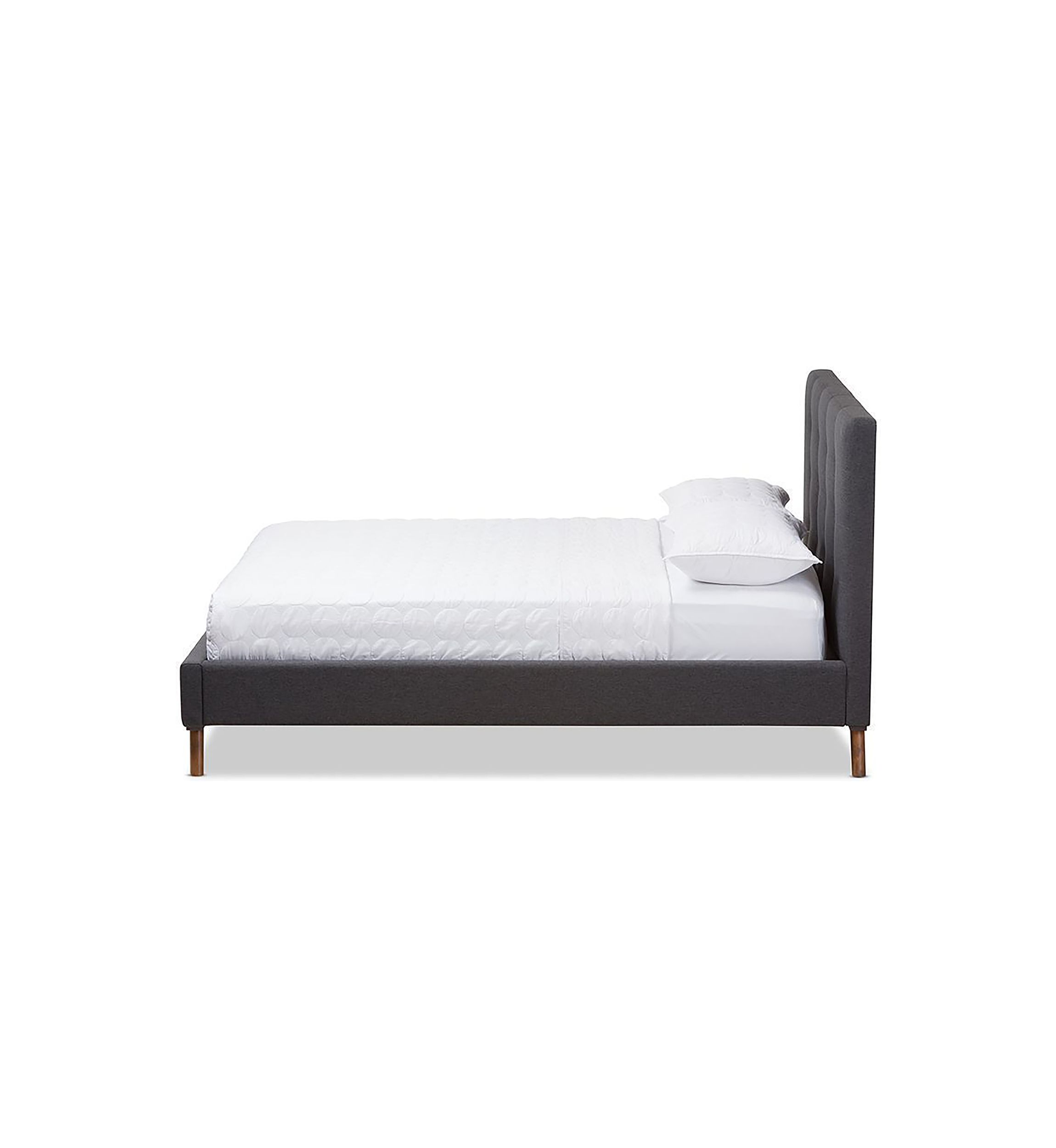 Valencia Mid-Century Modern Greyish Beige Fabric Platform Bed
