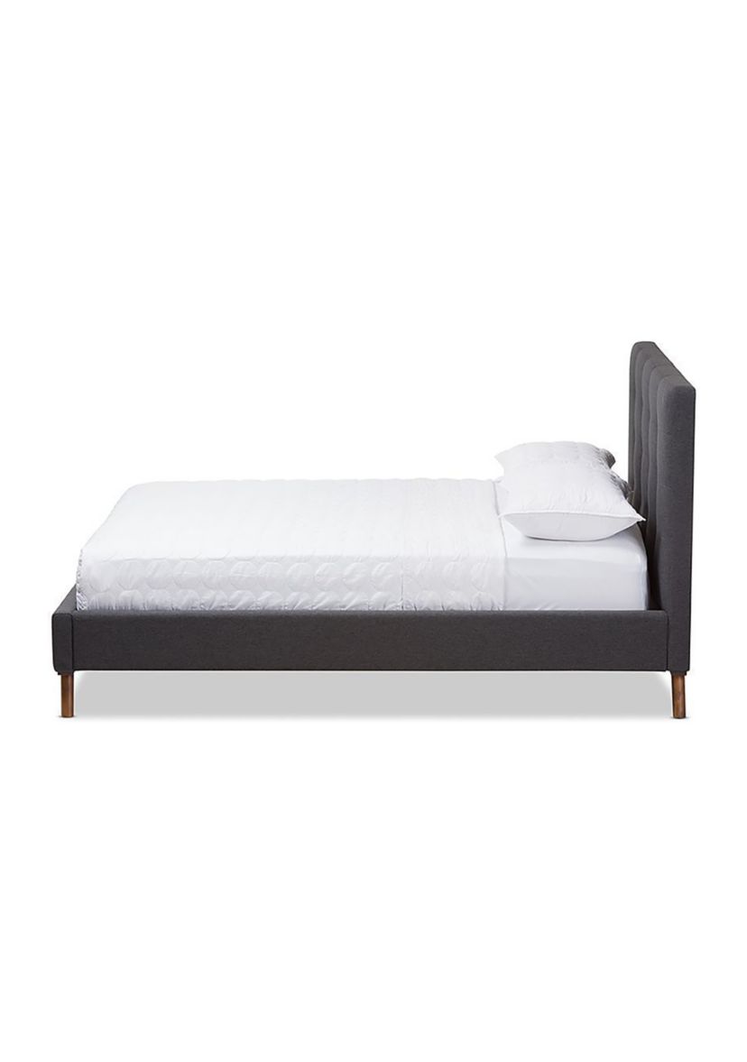 Valencia Mid-Century Modern Greyish Beige Fabric Platform Bed
