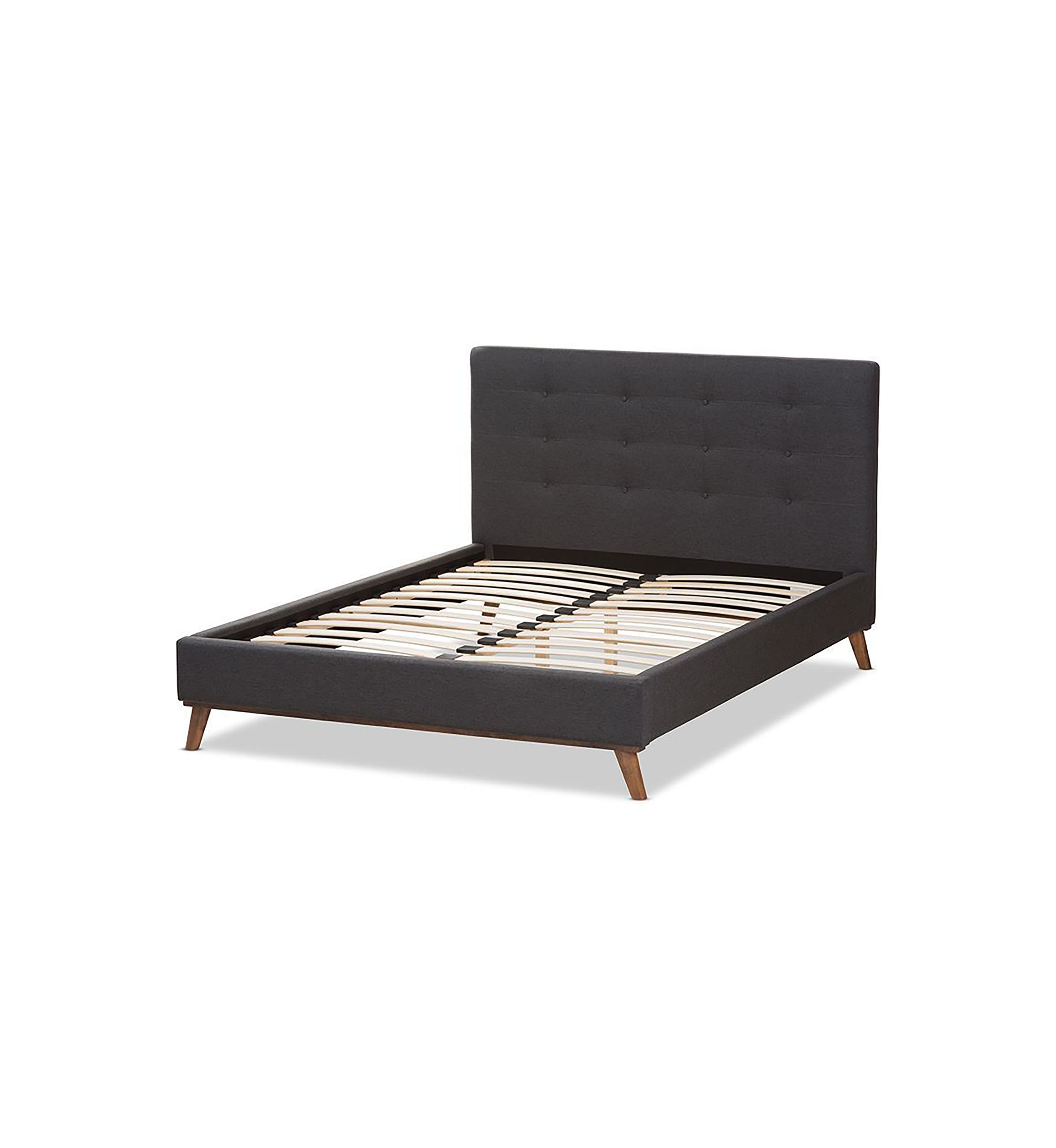 Valencia Mid-Century Modern Greyish Beige Fabric Platform Bed