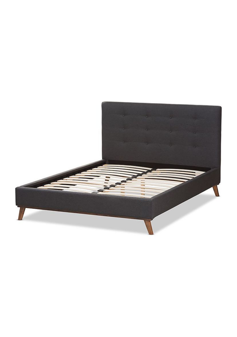 Valencia Mid-Century Modern Greyish Beige Fabric Platform Bed