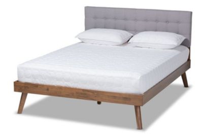 Baxton Studio Devan Mid-Century Modern Dark Grey Fabric Upholstered Walnut Brown Finished Wood Platform Bed -  0193271082216