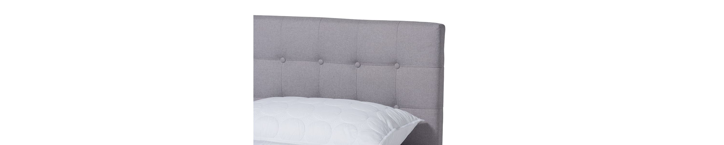 Devan Mid-Century Modern Dark Grey Fabric Upholstered Walnut Brown Finished Wood Platform Bed