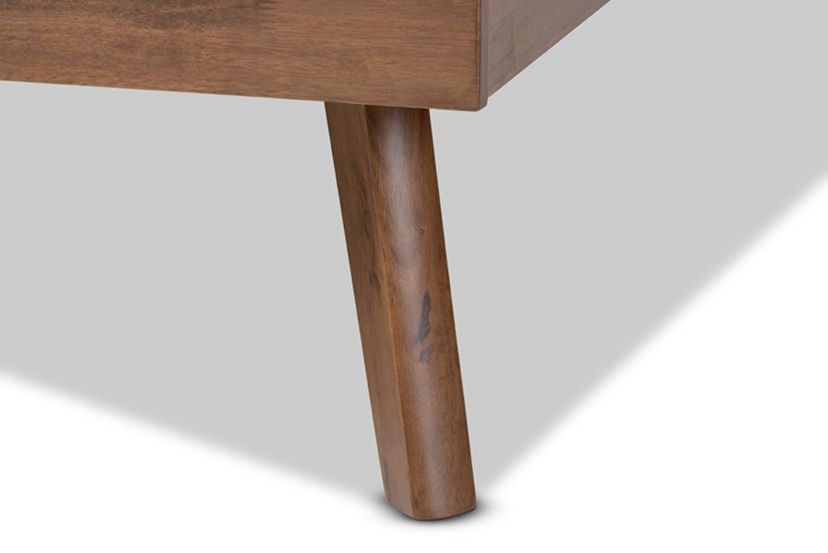 Devan Mid-Century Modern Dark Grey Fabric Upholstered Walnut Brown Finished Wood Platform Bed