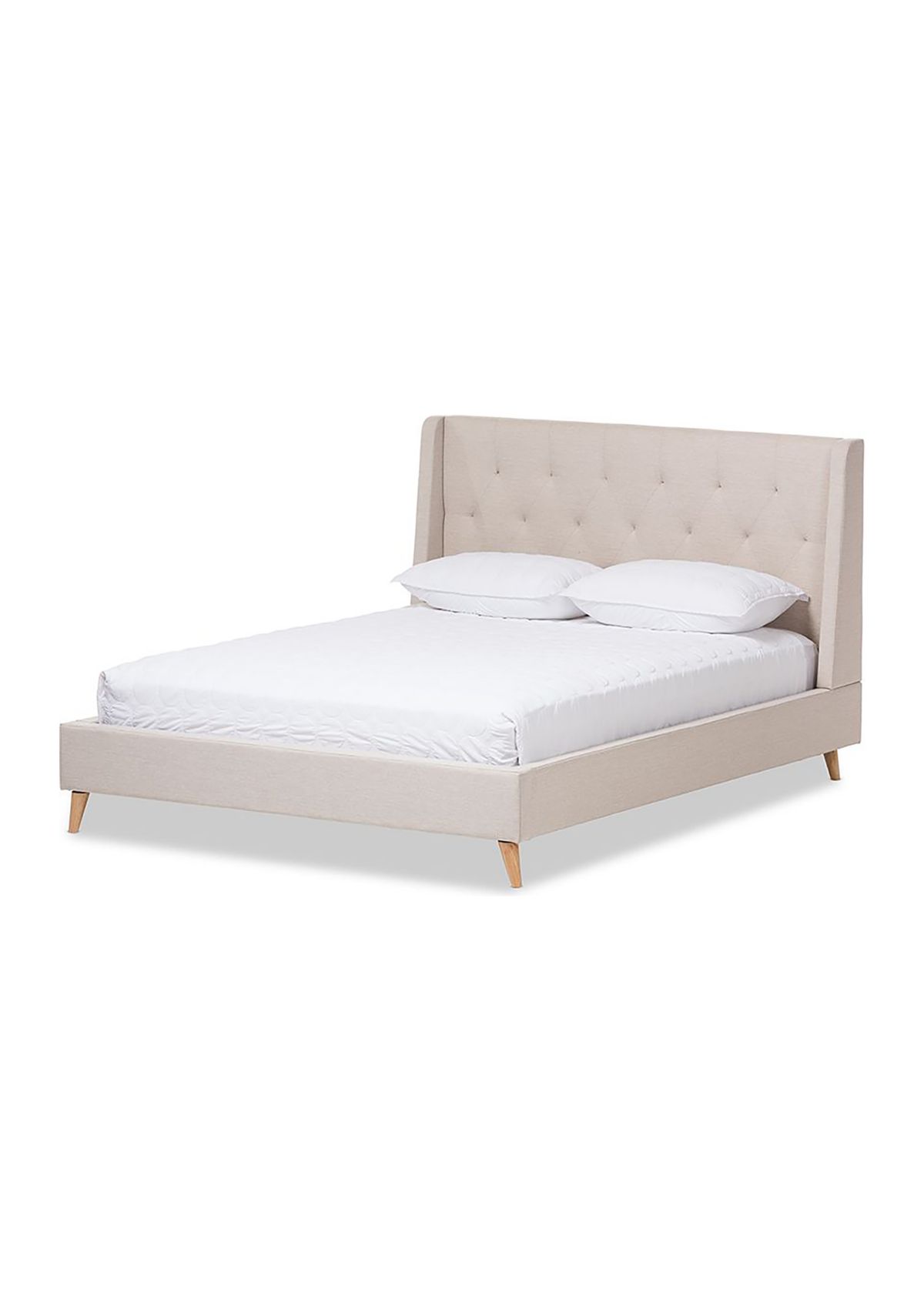 Adelaide Retro Modern Light Beige Fabric Upholstered Platform Bed