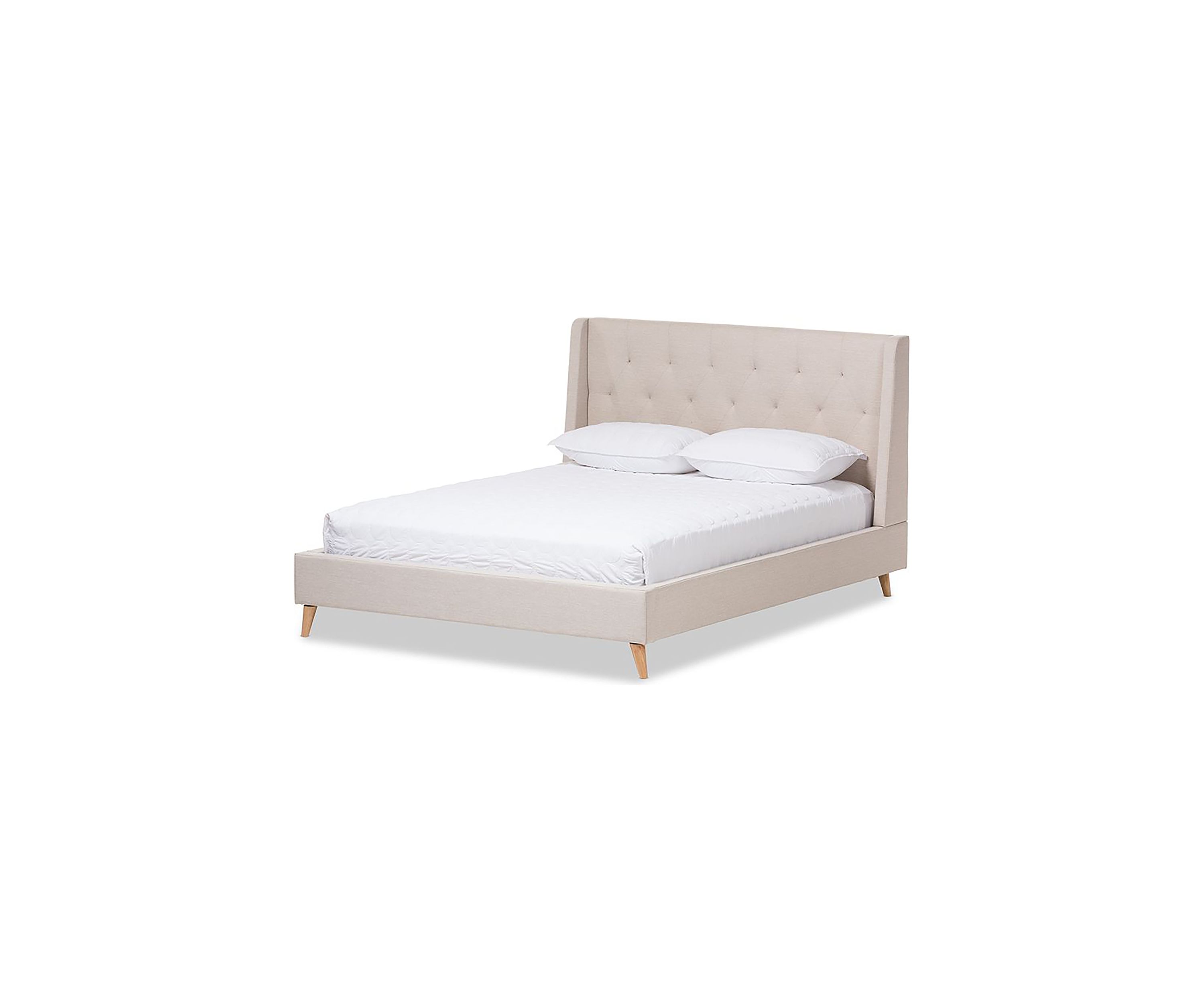 Adelaide Retro Modern Light Beige Fabric Upholstered Platform Bed