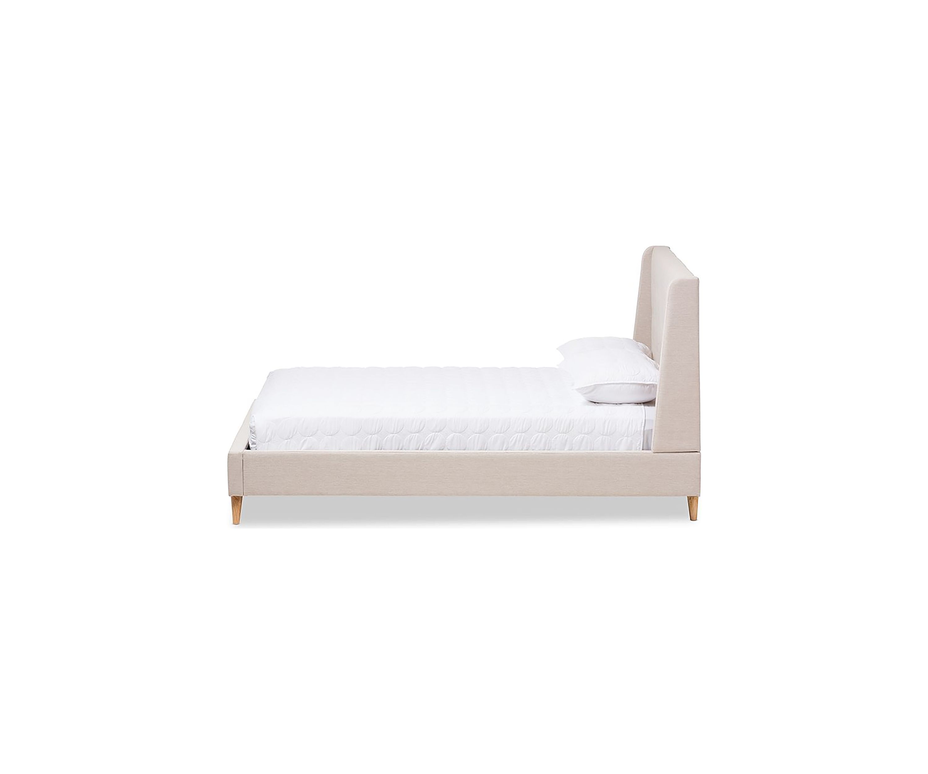 Adelaide Retro Modern Light Beige Fabric Upholstered Platform Bed