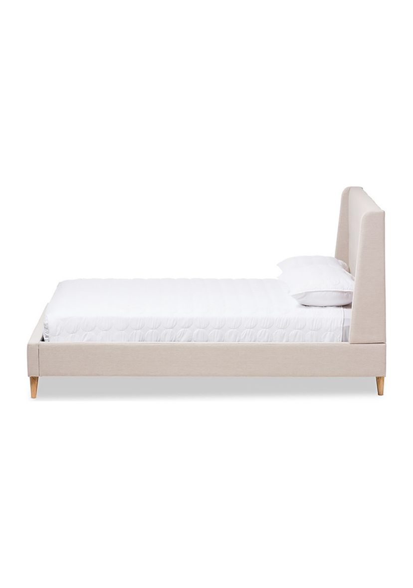 Adelaide Retro Modern Light Beige Fabric Upholstered Platform Bed