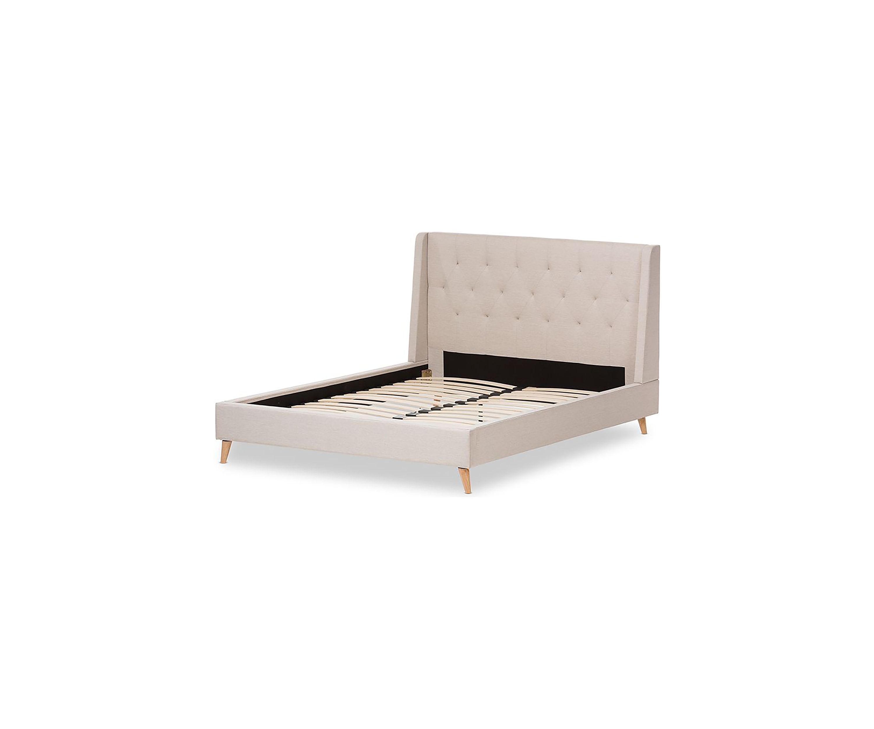 Adelaide Retro Modern Light Beige Fabric Upholstered Platform Bed