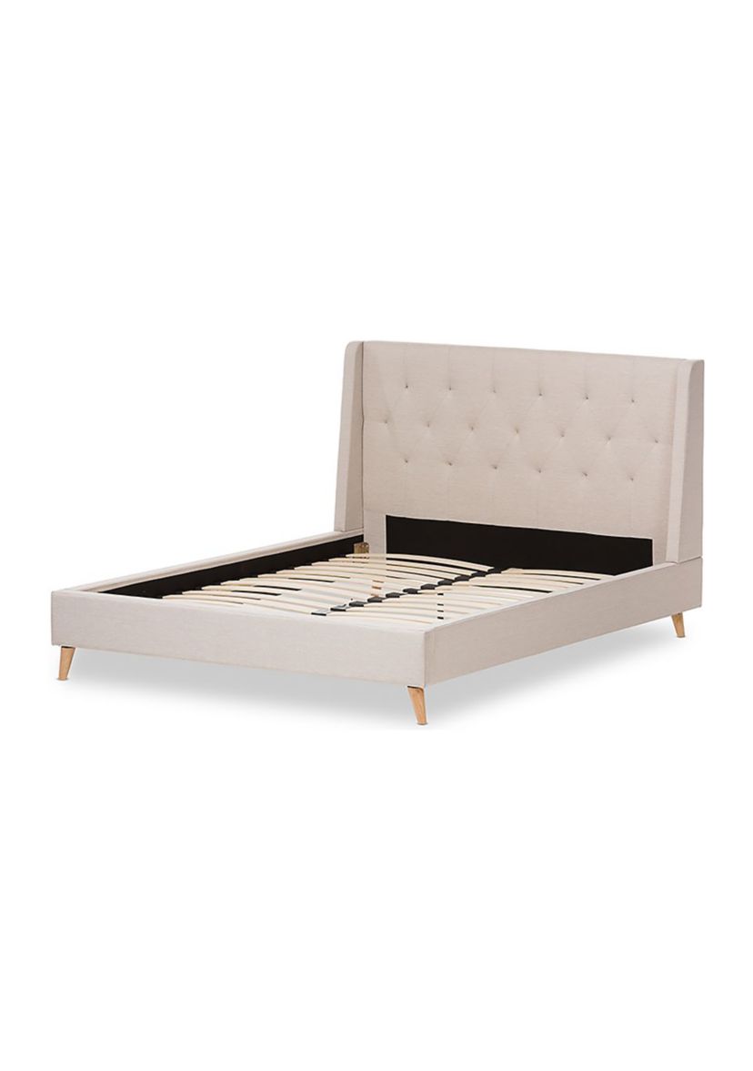 Adelaide Retro Modern Light Beige Fabric Upholstered Platform Bed