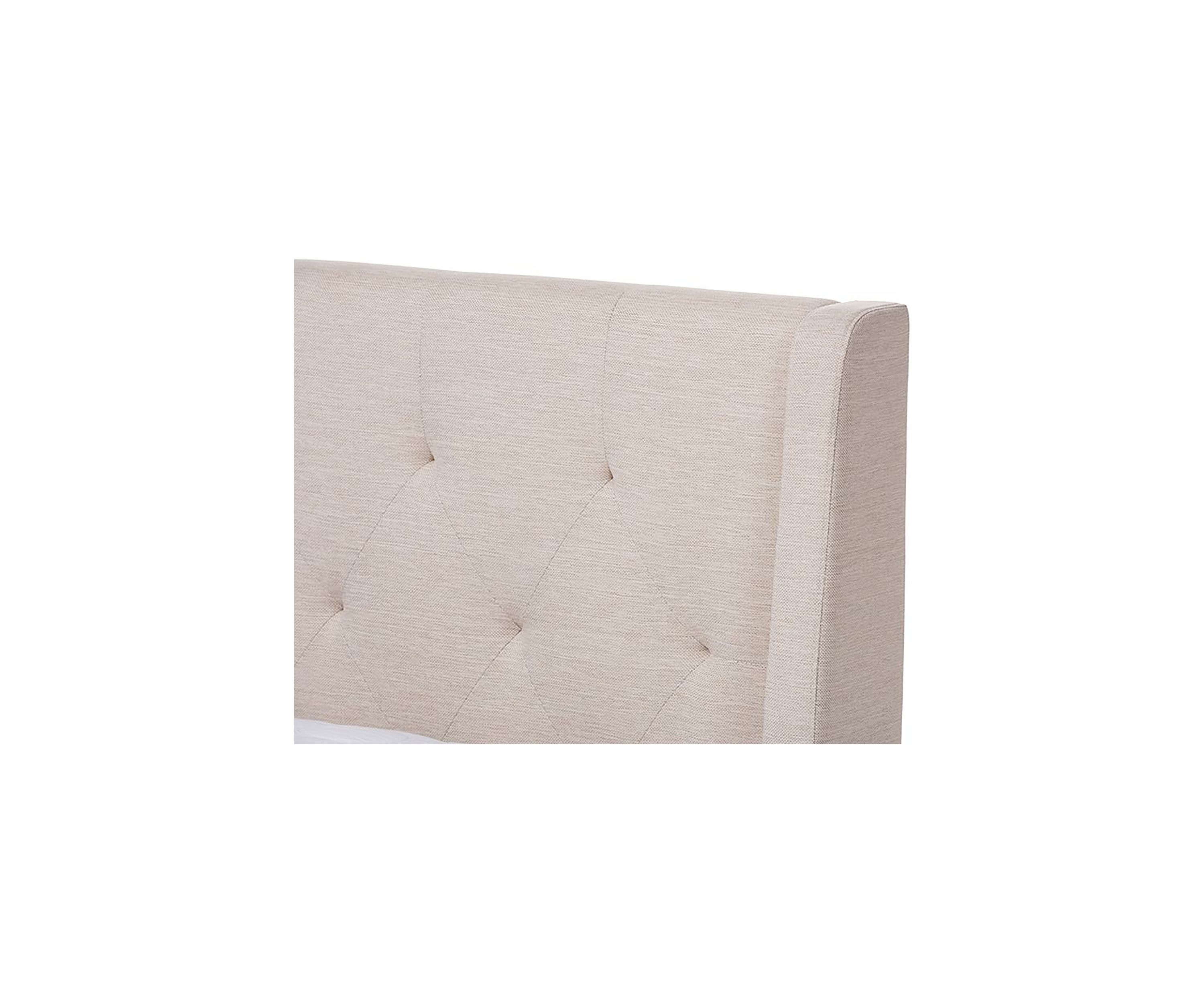 Adelaide Retro Modern Light Beige Fabric Upholstered Platform Bed