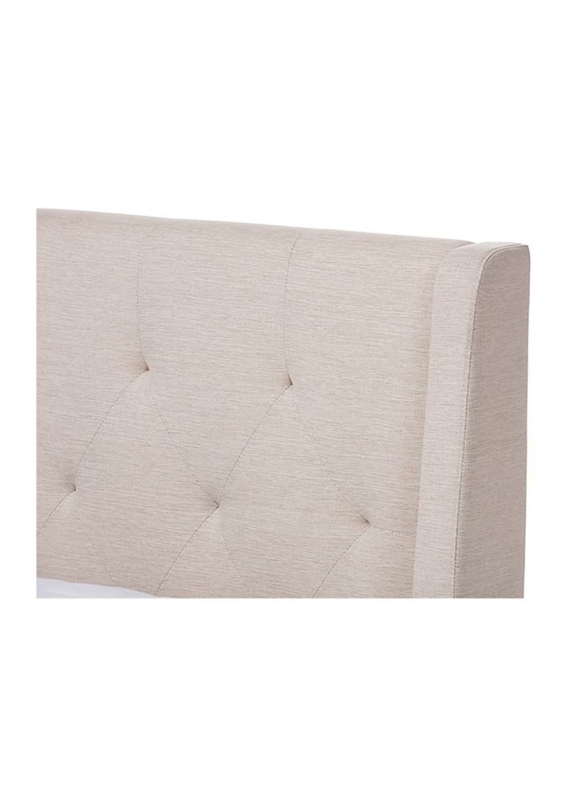Adelaide Retro Modern Light Beige Fabric Upholstered Platform Bed