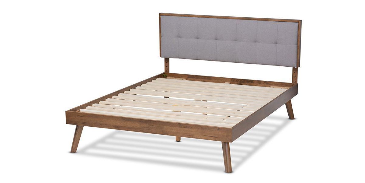 Alke Mid-Century Modern Light Fabric Upholstered Finished Wood Platform Bed