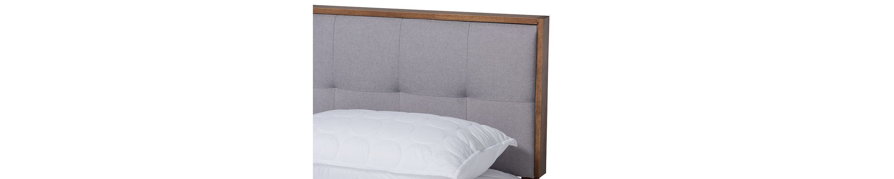Alke Mid-Century Modern Light Grey Fabric Upholstered Walnut Brown Finished Wood Platform Bed