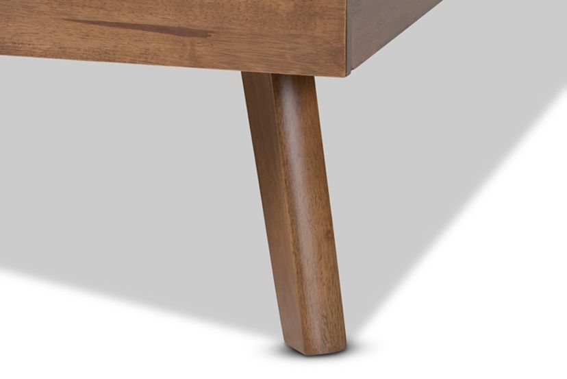 Alke Mid-Century Modern Light Grey Fabric Upholstered Walnut Brown Finished Wood Platform Bed