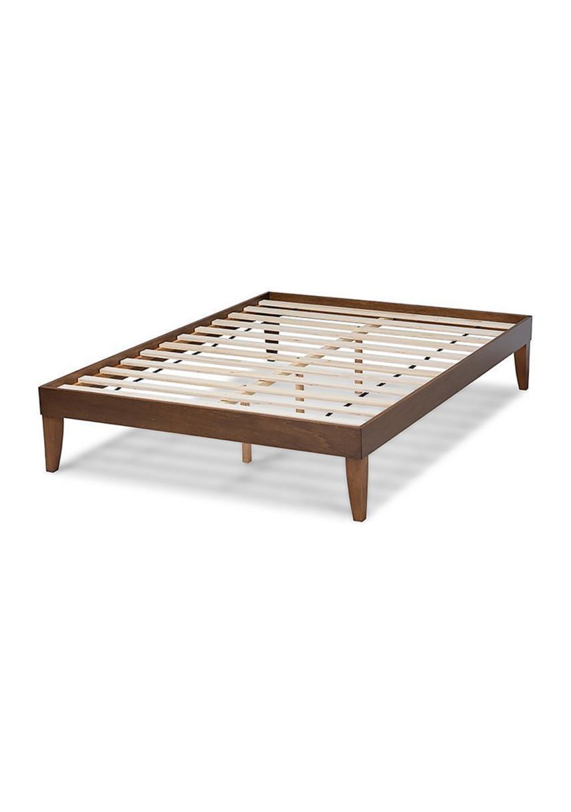 Lucina Mid-Century Modern Walnut Brown Finished Platform Bed Frame