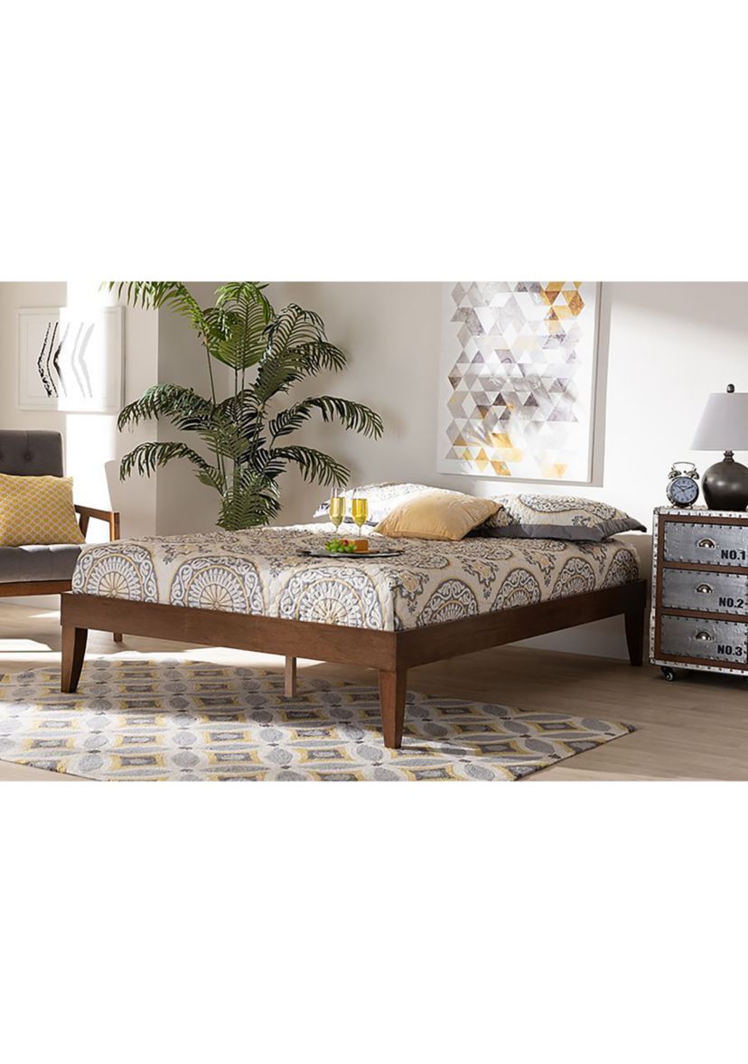 Lucina Mid-Century Modern Walnut Brown Finished Platform Bed Frame