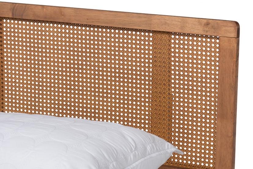 Romy Vintage French Inspired Ash Wanut Finished Wood and Synthetic Rattan Platform Bed