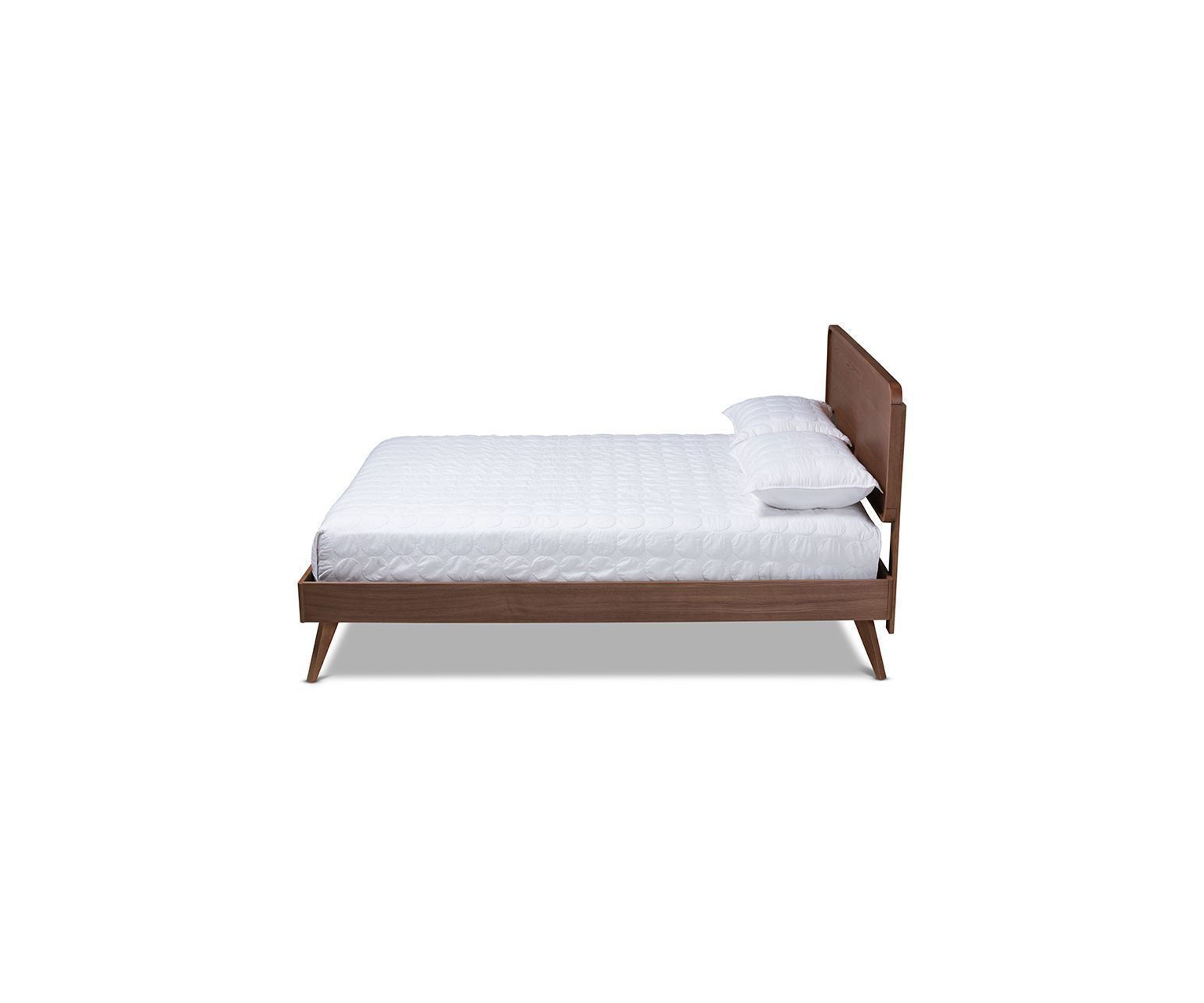 Lissette Mid-Century Modern Ash Walnut Finished Wood Platform Bed Frame