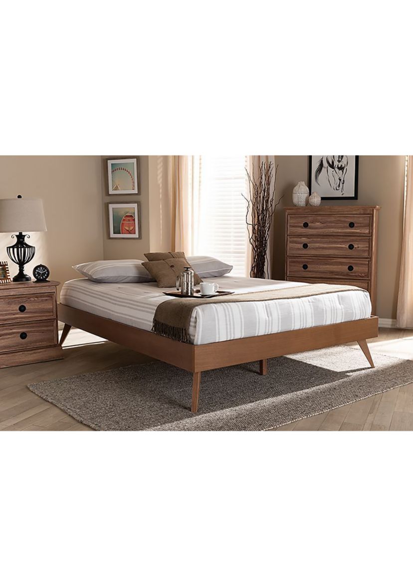 Lissette Mid-Century Modern Ash Walnut Finished Wood Platform Bed Frame