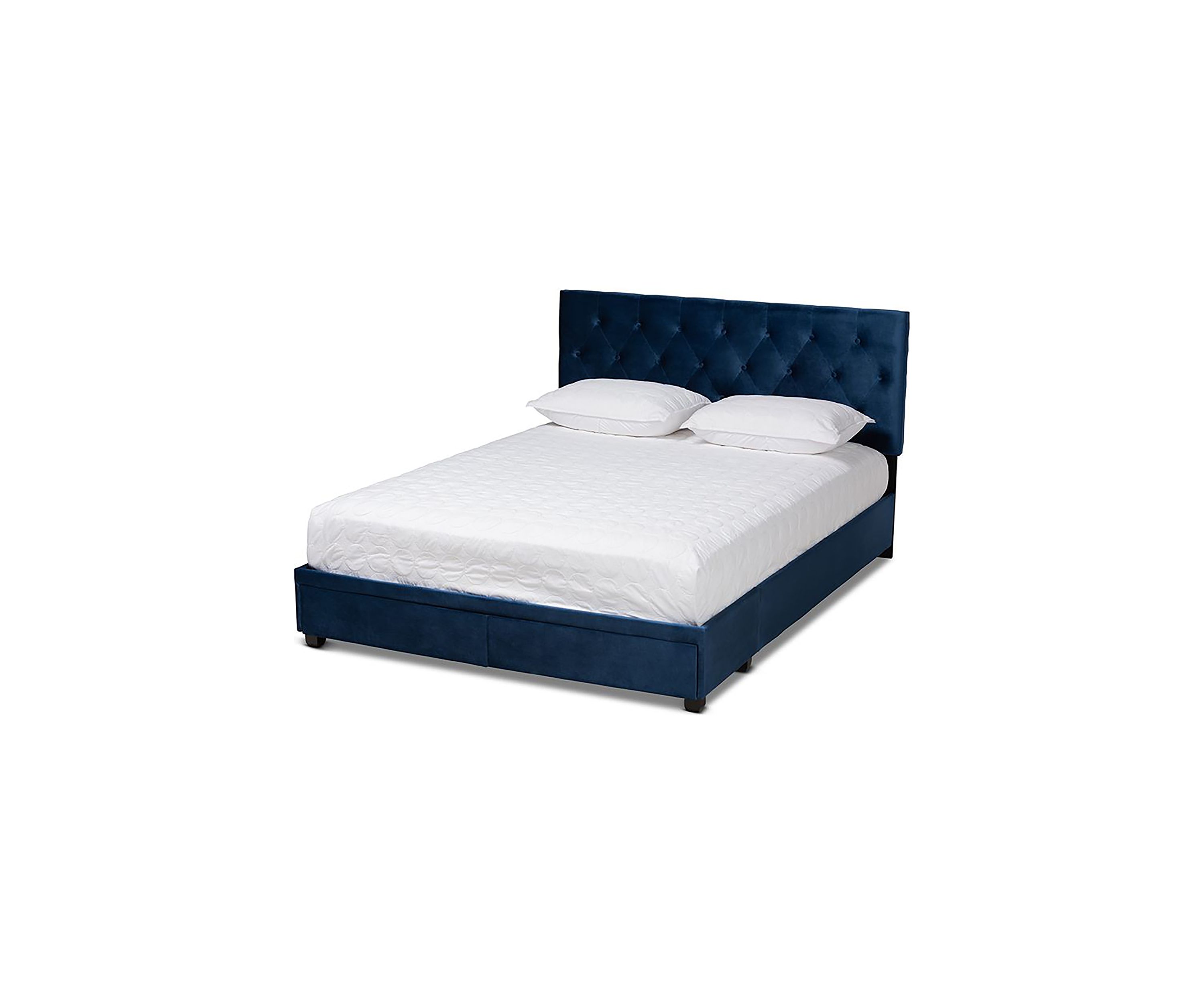 Caronia Modern and Contemporary Navy Blue Velvet Fabric Upholstered 2-Drawer Platform Storage Bed