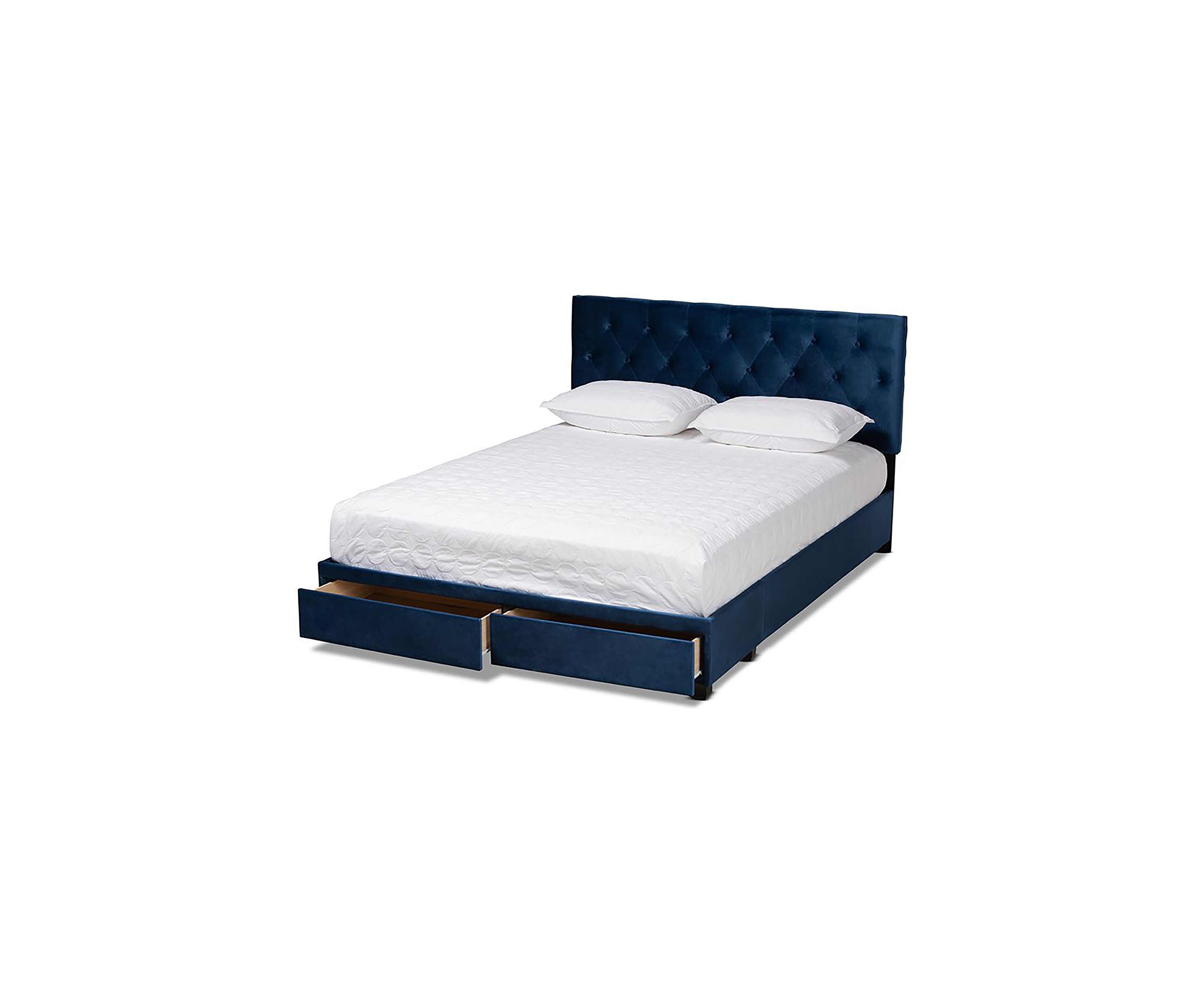 Caronia Modern and Contemporary Navy Blue Velvet Fabric Upholstered 2-Drawer Platform Storage Bed