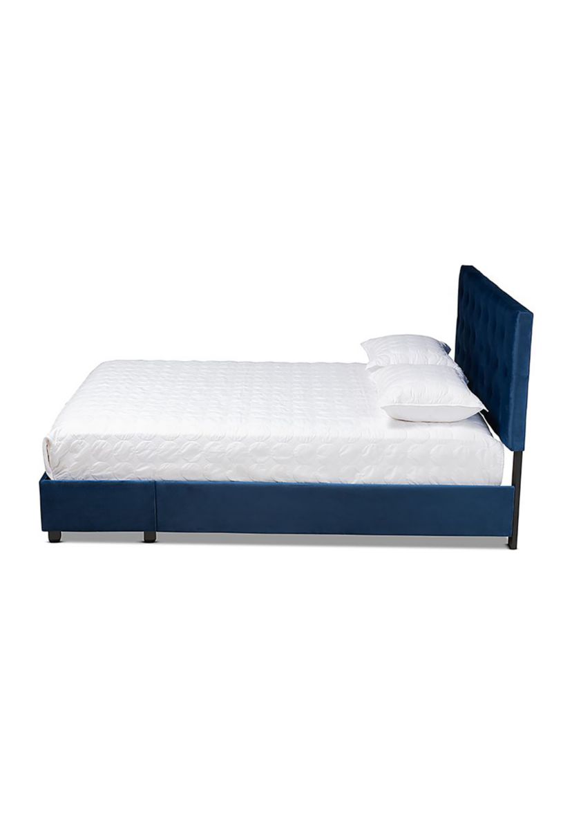 Caronia Modern and Contemporary Navy Blue Velvet Fabric Upholstered 2-Drawer Platform Storage Bed