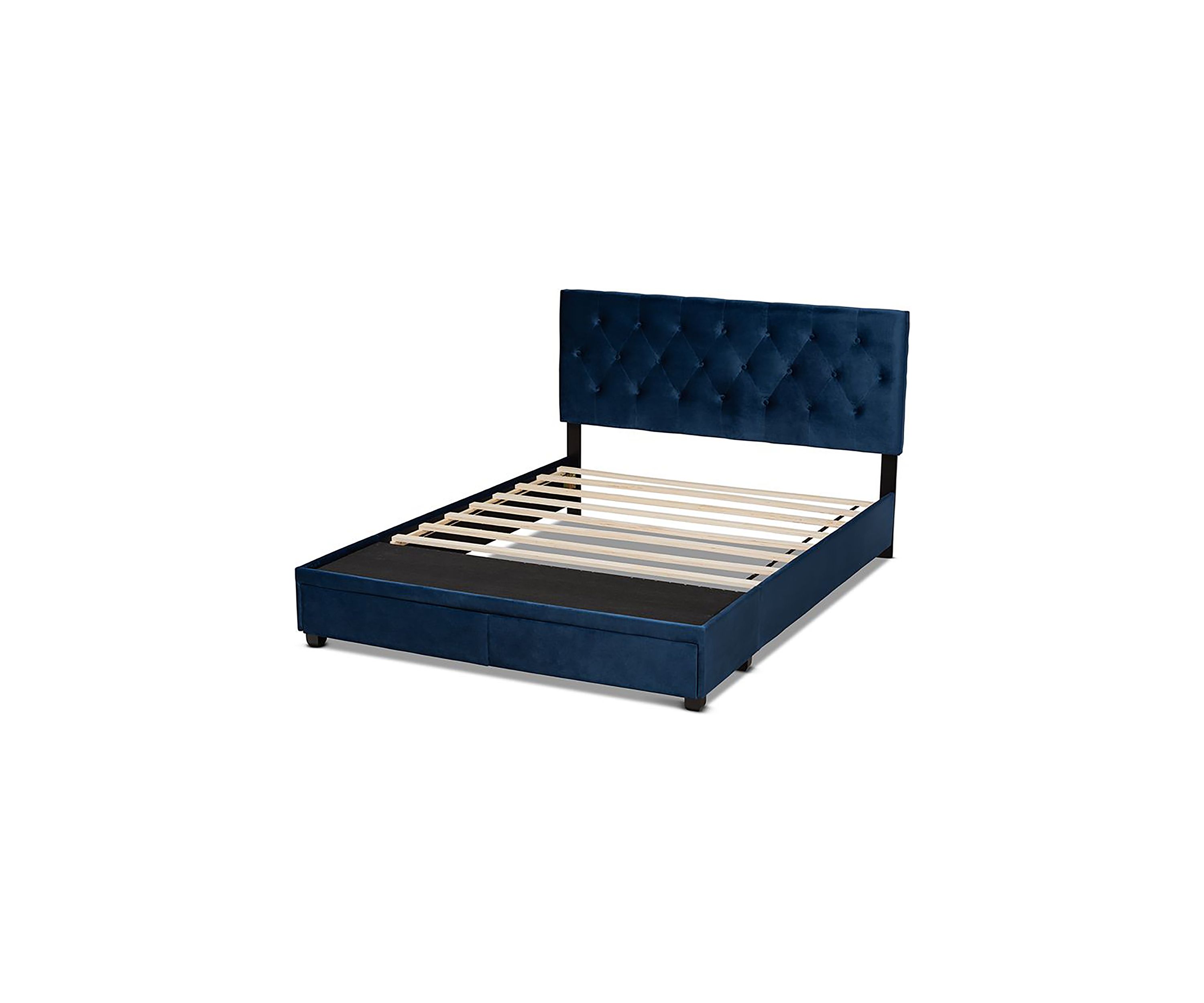 Caronia Modern and Contemporary Navy Blue Velvet Fabric Upholstered 2-Drawer Platform Storage Bed