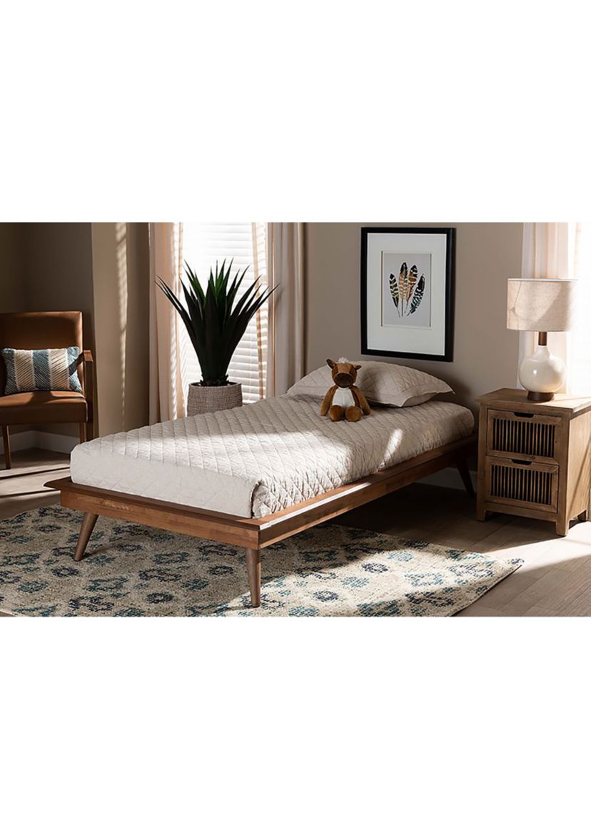 Karine Mid-Century Modern Walnut Brown Finished Wood Platform Bed