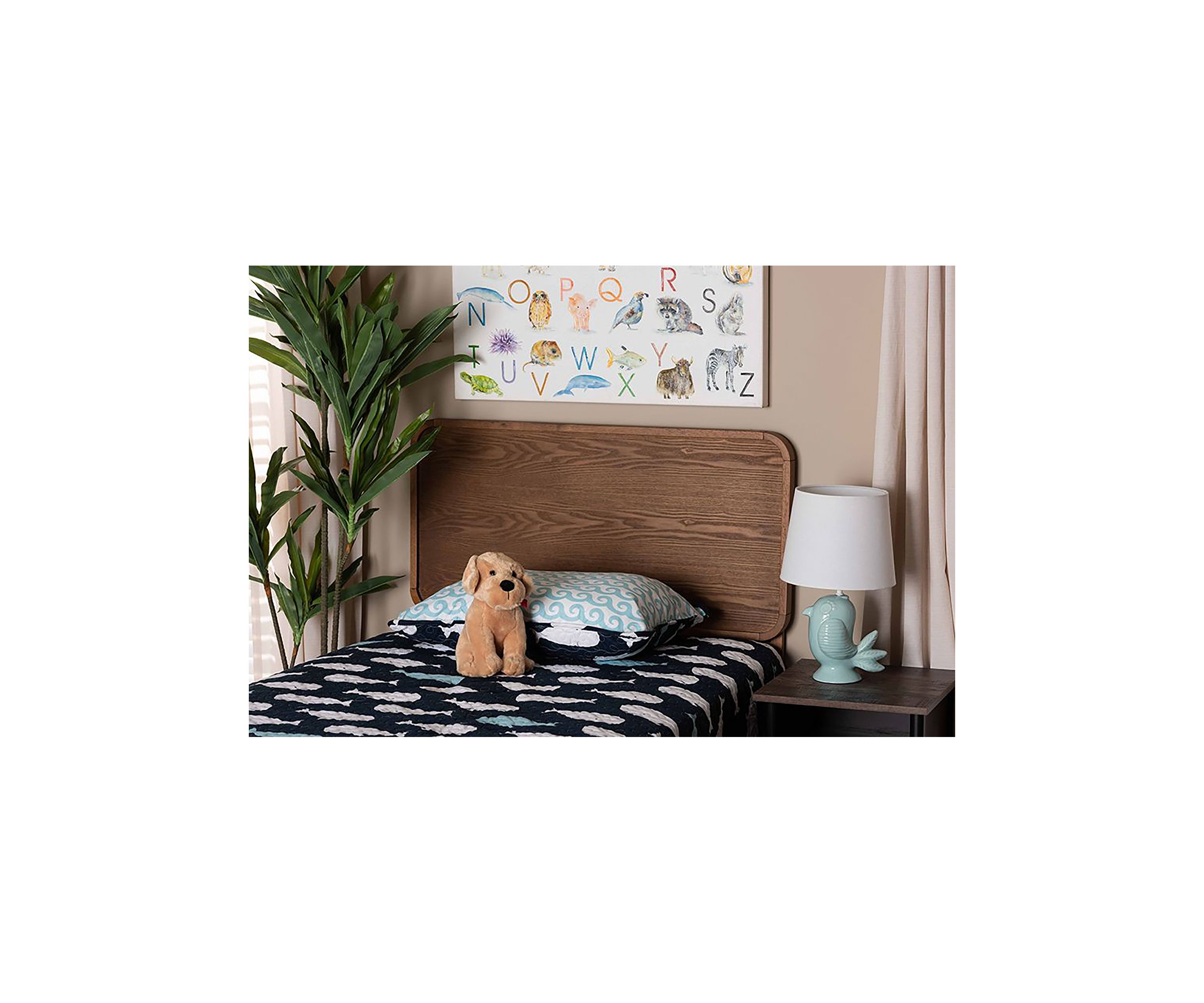 Mailene Mid-Century Modern Walnut Brown Finished Wood Headboard