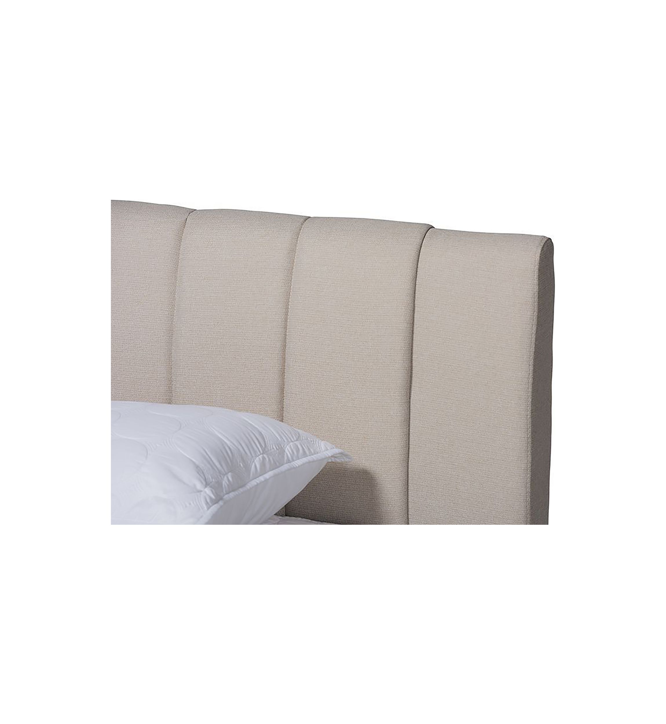 Brita Mid-Century Modern Light Beige Fabric Upholstered Walnut Finished Wood Bed