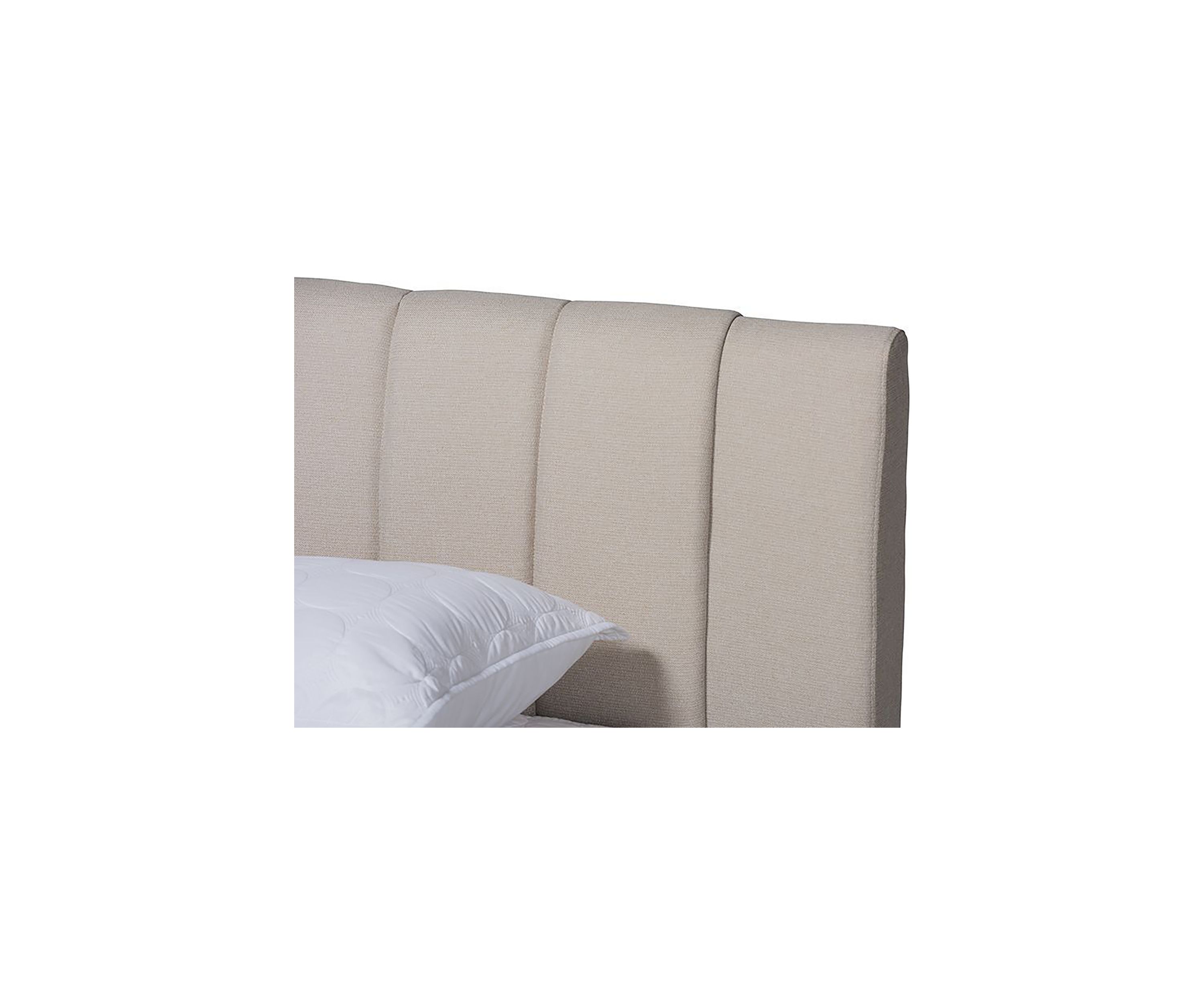 Brita Mid-Century Modern Light Beige Fabric Upholstered Walnut Finished Wood Bed
