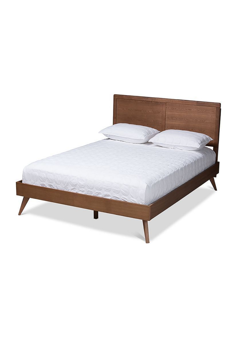 Zenon Mid-Century Modern Walnut Brown Finished Wood Platform Bed