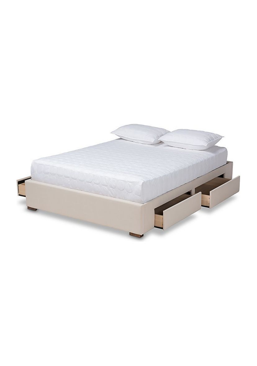 Leni Modern and Contemporary Light Grey Fabric Upholstered 4-Drawer Platform Storage Bed Frame