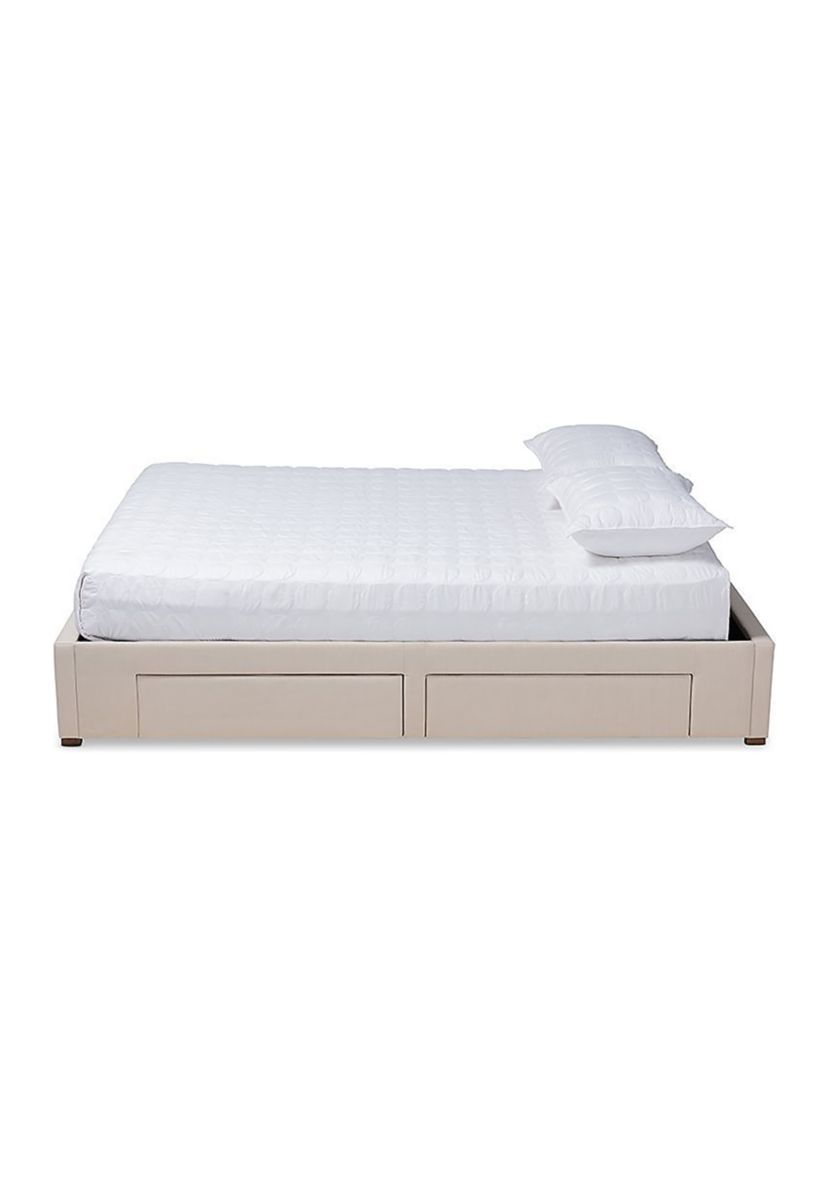 Leni Modern and Contemporary Light Grey Fabric Upholstered 4-Drawer Platform Storage Bed Frame